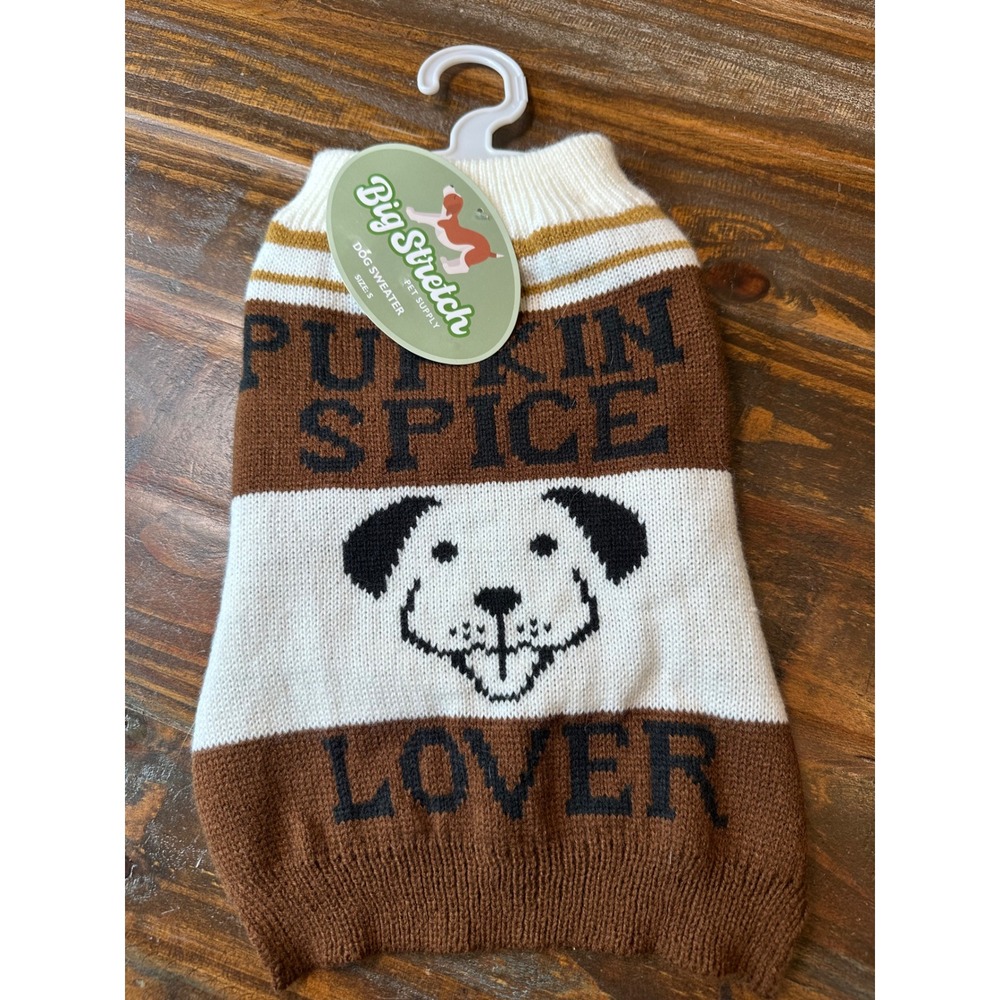 Big‎ Stretch Pet Supply Pumpkin Spice Lover Dog Sweater Small Brown White NWT